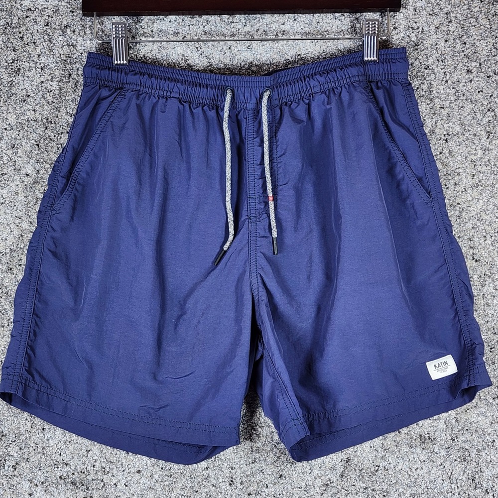 Katin Swim Trunks Mens Large Navy Blue Shorts Mesh Lined Stash Pocket Excellent